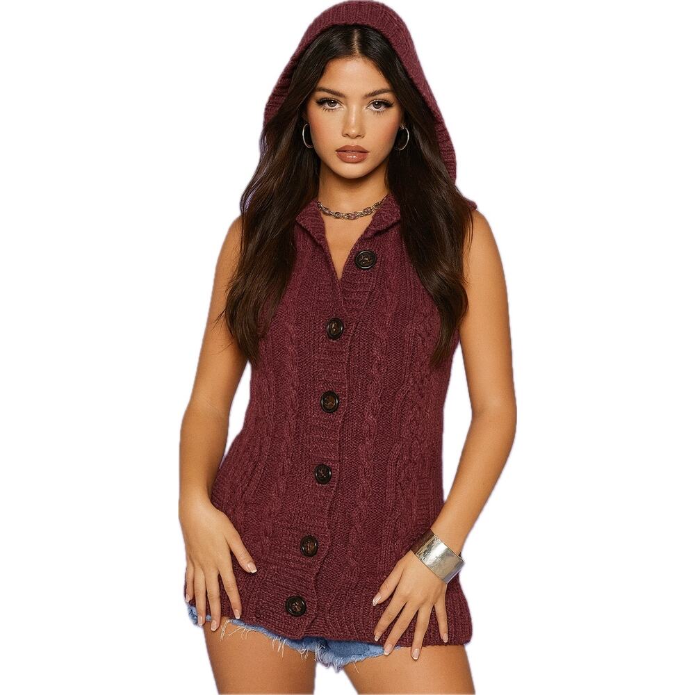 Ci Sono Y2K Burgundy Sherpa Lined Sweater Vest M